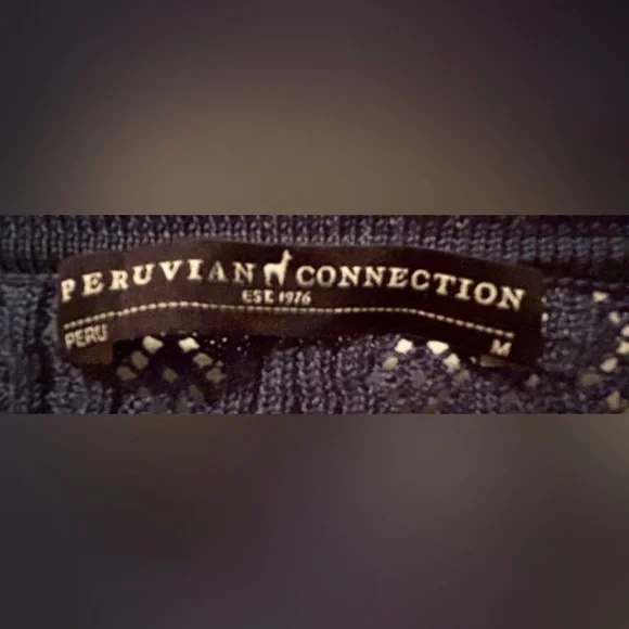 Peruvian Connection Lace Teal Blue Cropped Sweater - Picture 2 of 2